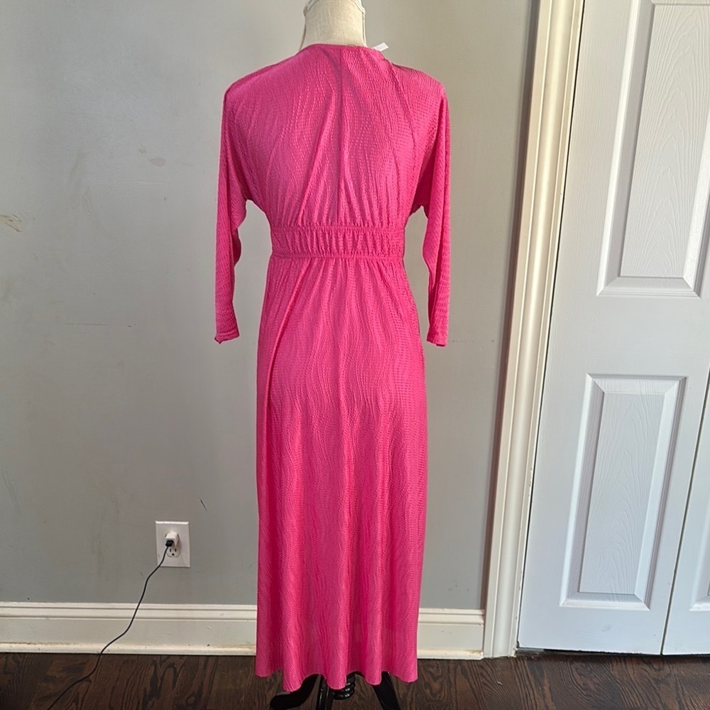 ASOS Fuchsia Long Sleeve V-Neck Dress - Picture 3 of 7
